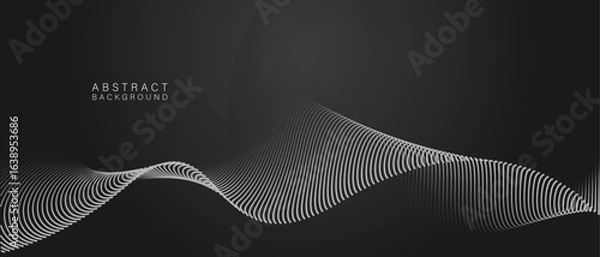 Fototapeta Abstract black and white background with 3D wavy line texture, perfect for creative, minimal, and artistic projects.