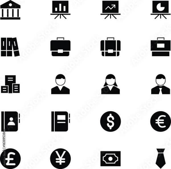 Obraz business icon vector with finance symbols, business icon vector solid style pack