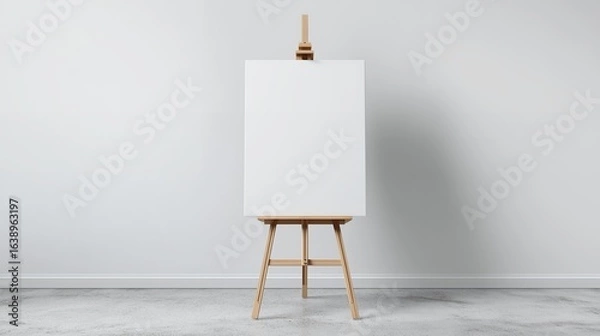 Fototapeta Wooden art studio easel stand with a blank canvas for painting