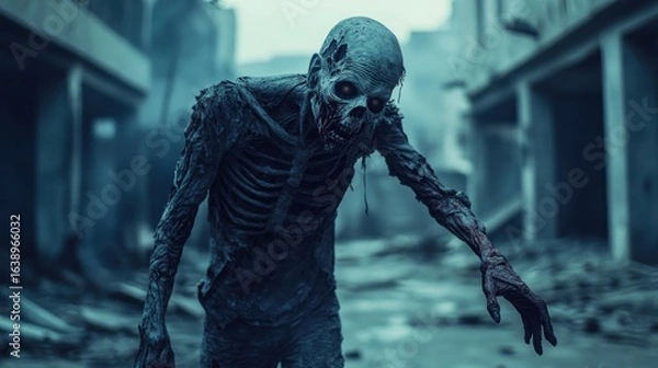 Obraz Frightening zombie walking alone in the ruins.