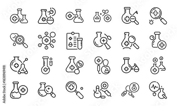 Fototapeta 24 Science and Laboratory Line Icons DNA, Chemistry, Biology, Physics, Research, Experiment, and Medical Vector Icon Set for Scientists, Teachers, and STEM Projects