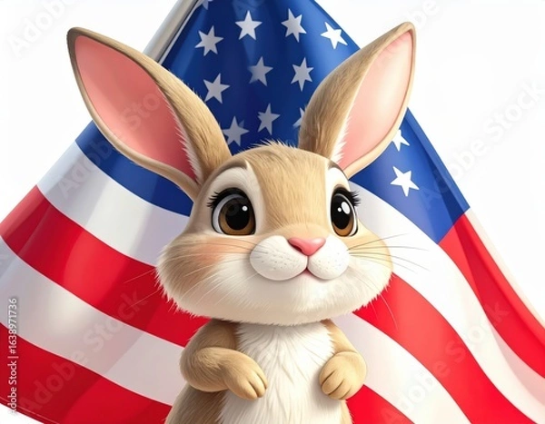 Fototapeta A cute cartoon bunny. Adorable animated rabbit comical hare charming lagomorph digital drawing image.
