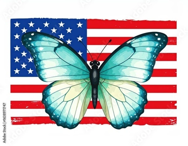 Fototapeta A cute cartoon butterfly. Charming animated lepidopteron comical insect art happy fauna whimsical illustration design element.