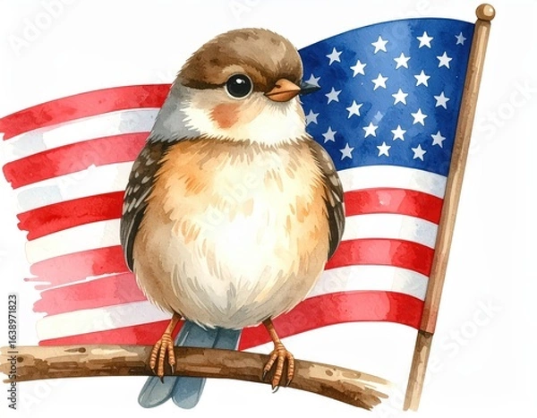 Fototapeta A cute cartoon chickadee. Adorable avian drawing tiny bird comical cheerful wildlife animated design.