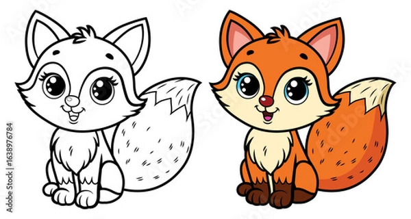 Obraz Cute fox cartoon coloring page for kids