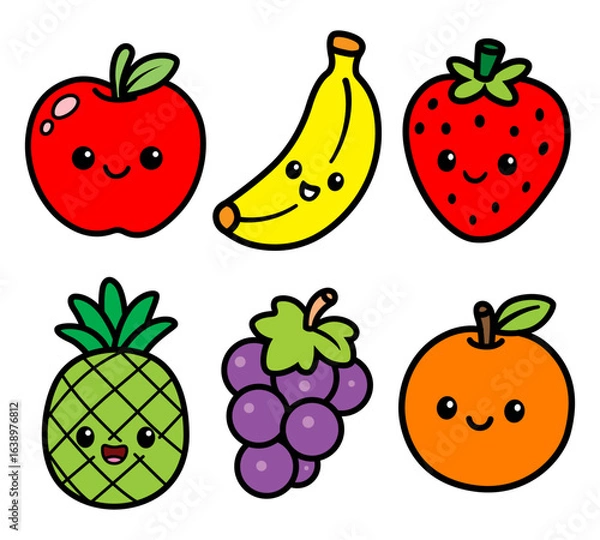 Obraz cute fruits cartoon style chibi