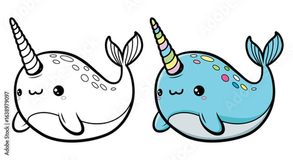Obraz Cute narwhal cartoon coloring for kids