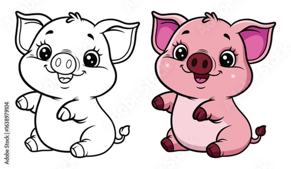 Obraz Cute pig cartoon coloring