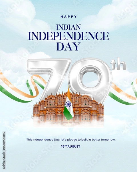 Fototapeta Freedom Fighters Marketing image, 79th Independence day, India Monuments with Flag and cloud background, 15th august stock image, Happy Independence day