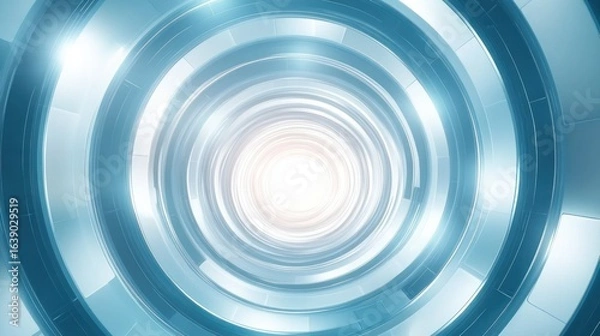 Fototapeta futuristic abstract tunnel with concentric circular layers glowing with blue and white light creating a sense of depth and infinity