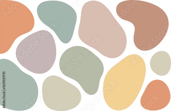 Fototapeta Aesthetic arrangement of organic abstract shapes in a pleasing palette of muted earthy tones and pastel colors creating a modern minimalist background