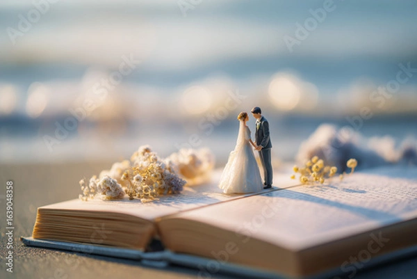 Obraz 本の上の結婚式のミニチュア