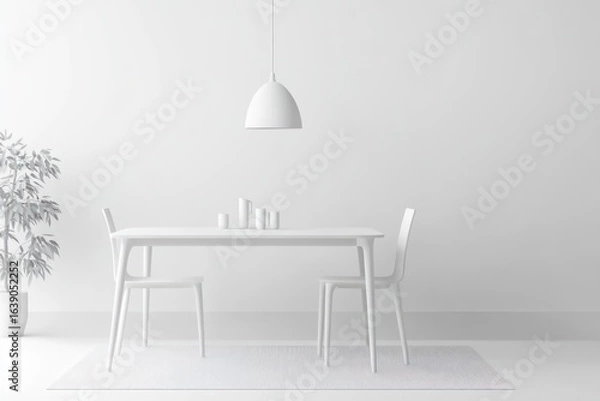 Fototapeta create blank & white icon for dining room with rug, 3d angle , outlines 