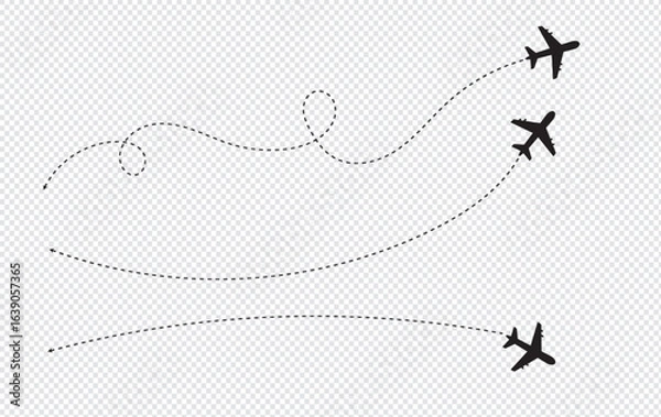 Fototapeta Dashed Line Airplane Route – Twisted, Curved & Straight Flight Path Design