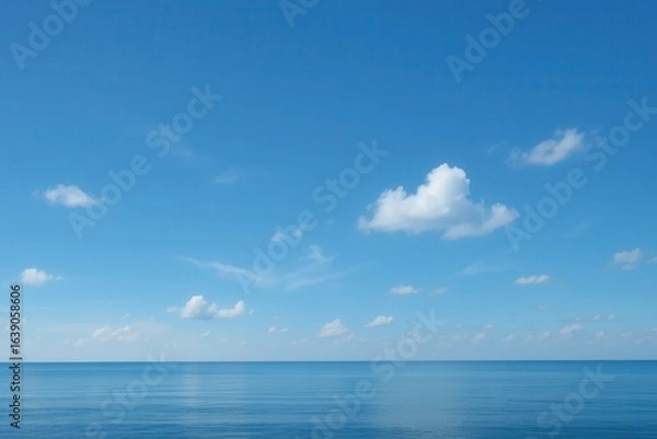 Fototapeta A Serene Blue Sky with Fluffy Clouds Over the Endless Horizon