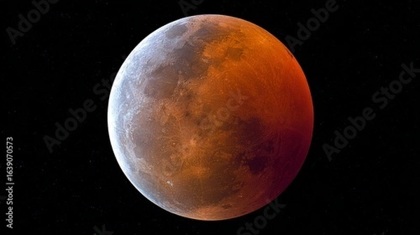 Fototapeta Full lunar eclipse, with a black background, the moon with a brown color, a rare eclipse