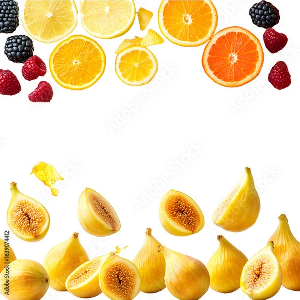 Fototapeta Collection of assorted fresh fruits including citrus apple banana pineapple and kiwi on white background
