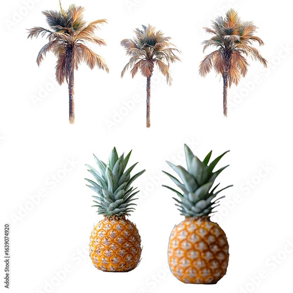 Fototapeta Pineapple isolated on white background tropical fruit fresh and ripe summer beach nature