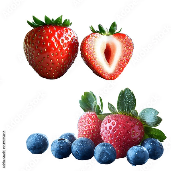 Fototapeta Set of fresh ripe strawberries isolated on white background