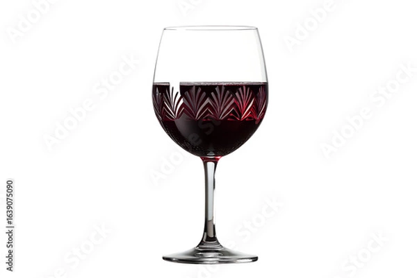 Fototapeta Isolated crystal wine glass filled with red wine on a white background in a studio shot