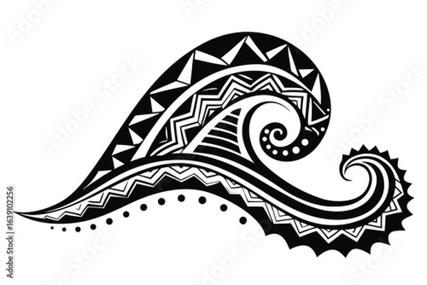 Fototapeta Abstract and white wave design with tribal patterning for tattoo or graphic design and ocean inspired art theme