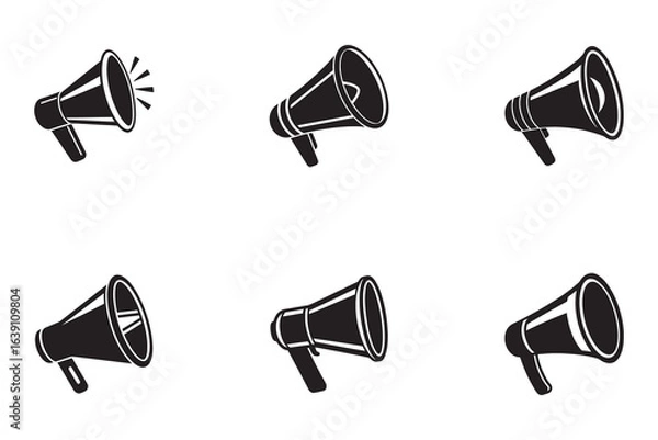 Fototapeta Megaphone Vector Icons Set for Communication and Alert Concepts on White Background Emphasizing Voice and Announcement Design Elements