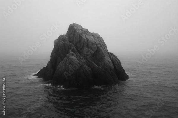 Fototapeta A Lone Rock in the Misty Ocean
