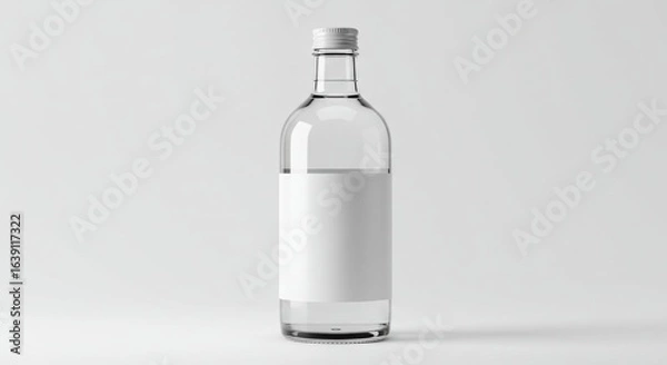 Fototapeta Clear Glass Bottle with Blank Label Mockup