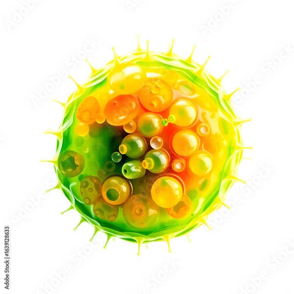 Fototapeta A highly detailed and magnified multicolor stomata, with vibrant shades of green, blue, and yellow, set against a clean and pristine white background