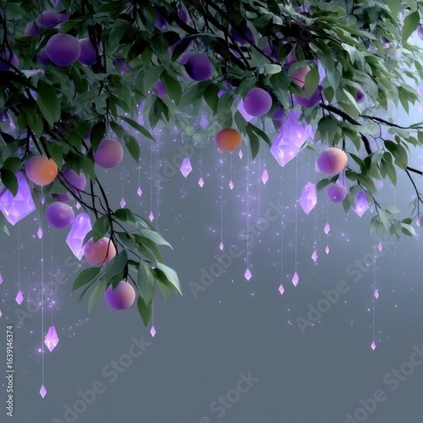 Obraz Glowing Crystal Fruits Hanging From a Giant Tree