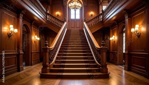 Obraz 洋館の木造の階段シンメトリー歴史ある建物