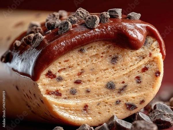 Fototapeta Close-up of a chocolate-covered, cookie dough-like confection