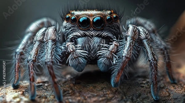 Fototapeta Close-up of a jumping spider with vibrant colors and intricate details