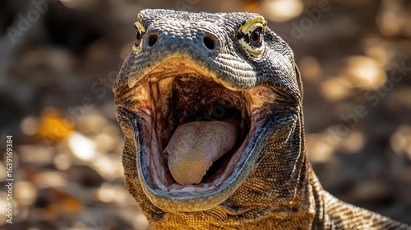 Fototapeta Close-up of a Komodo dragon's open mouth