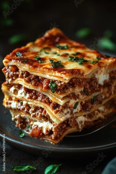 Fototapeta Close-up of a lasagna slice