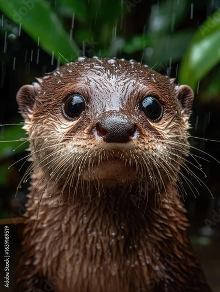 Fototapeta Close-up of a wet otter