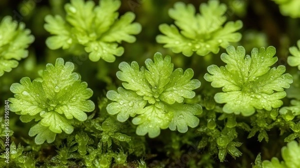 Fototapeta Close-up of tiny, vibrant green plants, resembling moss, with delicate leaf-like structures
