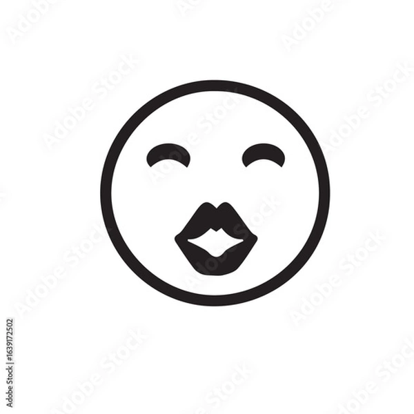 Obraz Black-and-white vector illustration of a smiley face icon with a simple cartoon expression