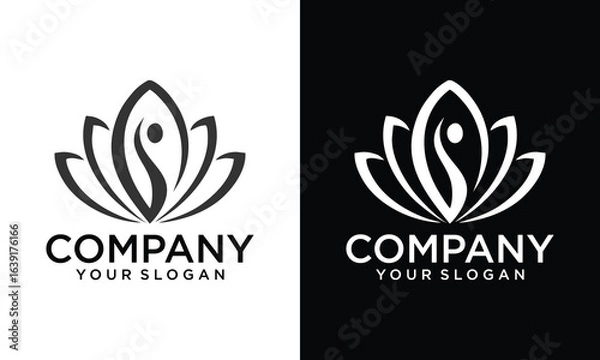 Fototapeta Creative Lotus icon in black outlined and solid.