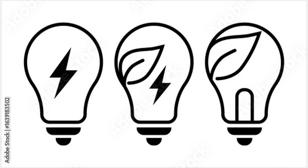 Fototapeta Doodle electric eco lamp set icon Lamp with leaf Sketch vector stock illustration