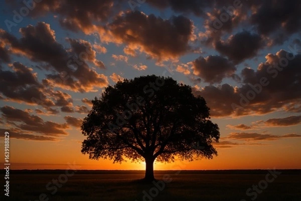 Fototapeta A Lone Tree Under a Sunset Sky