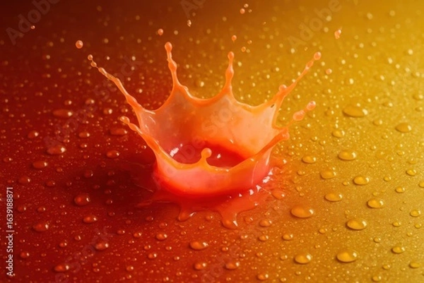 Fototapeta A single droplet creates a vibrant splash on a textured surface
