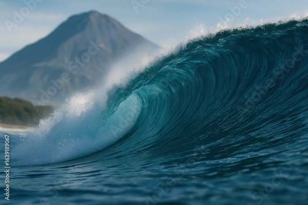 Fototapeta A Tumbling Wave Meets a Mountainous Backdrop