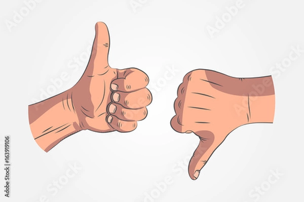 Fototapeta Realistic hands - gestures. Hand-drawn icon of a hand with a thumb up in mock up style.