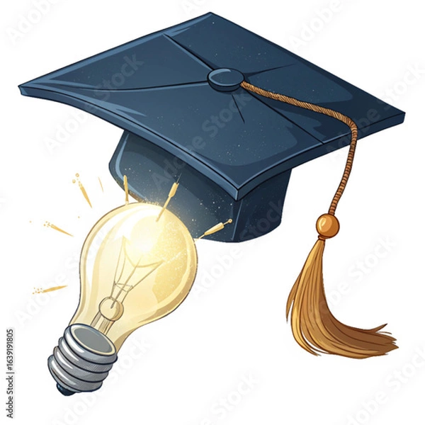 Fototapeta Graduation cap illuminating with a bright idea lightbulb symbolizing knowledge and innovation