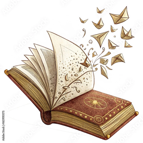 Fototapeta Unlock imagination as stories and ideas take flight from an open vintage book