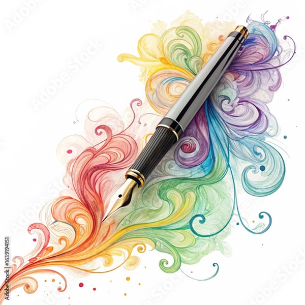 Fototapeta Inspiring creativity with a pen flowing vibrant colors and artistic swirls