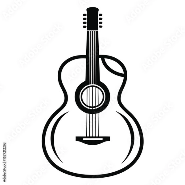 Fototapeta Detailed Line Art Depiction of an Acoustic Guitar Classical Musical Instrument with Sound Hole Strings and Tuning Pegs