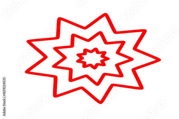 Fototapeta Red double starburst outline graphic for labels, stickers, and abstract decorative design elements on a white background