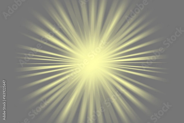 Obraz Bright yellow starburst radiating light and energy outward from a central glowing point on a gray background